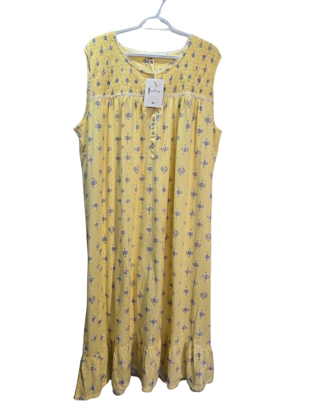 NWT Yellow Floral Smocked Cotton Sleeveless Ruffle Nightgown Sleepwear XXL - Picture 3 of 8
